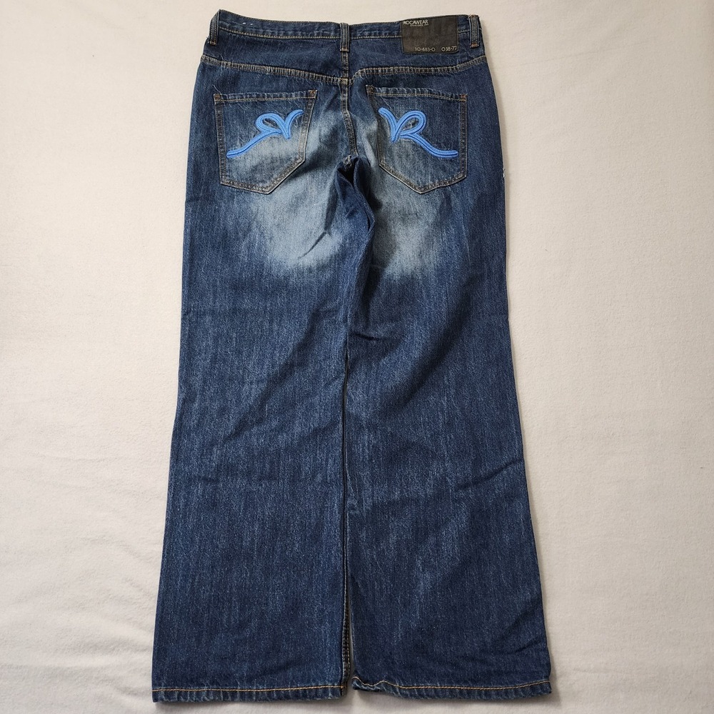 Vintage Y2k Rocawear Baggy Jeans Mens 38x33 Fade Skater 3D Embroidered Wide Leg